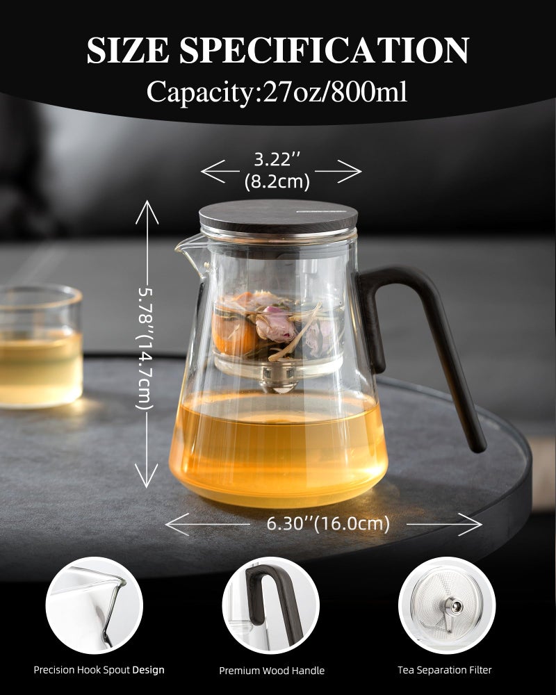 ZENS Enchanted Tea Pot with Magnetic Lid, Magic Glass Teapot with Infuser for Loose Leaf Tea Steeper, Mess-Free Herbal Tea Maker, Tea Diffusers for Tea Lovers Ideal Gifts, 27oz/800ml - Image 4