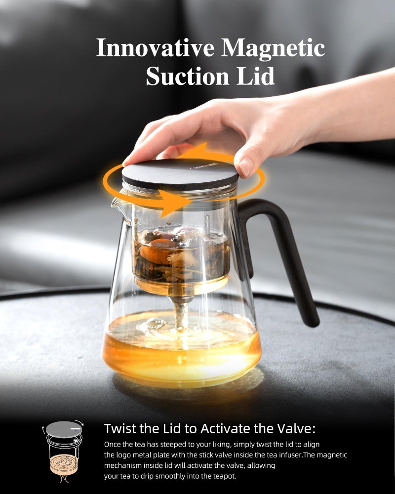 ZENS Enchanted Tea Pot with Magnetic Lid, Magic Glass Teapot with Infuser for Loose Leaf Tea Steeper, Mess-Free Herbal Tea Maker, Tea Diffusers for Tea Lovers Ideal Gifts, 27oz/800ml - Image 2