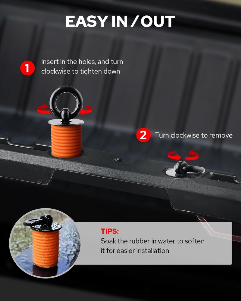 Benlari Tie Down Anchors 1 Inch ATV Flexible Loop Bed Lock and Ride Iron Ruber Fit for Polaris RZR Sportsman Ace 2013-2025 Orange - Image 5