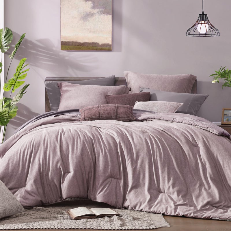 Monbix King Size Comforter Set, Lilac King Size Bedding Set Reversible, King Comforter Set 7 Pieces, Cationic Dyeing Bed in a Bag with Comforter, Sheets, Pillowcases & Shams - Image 1