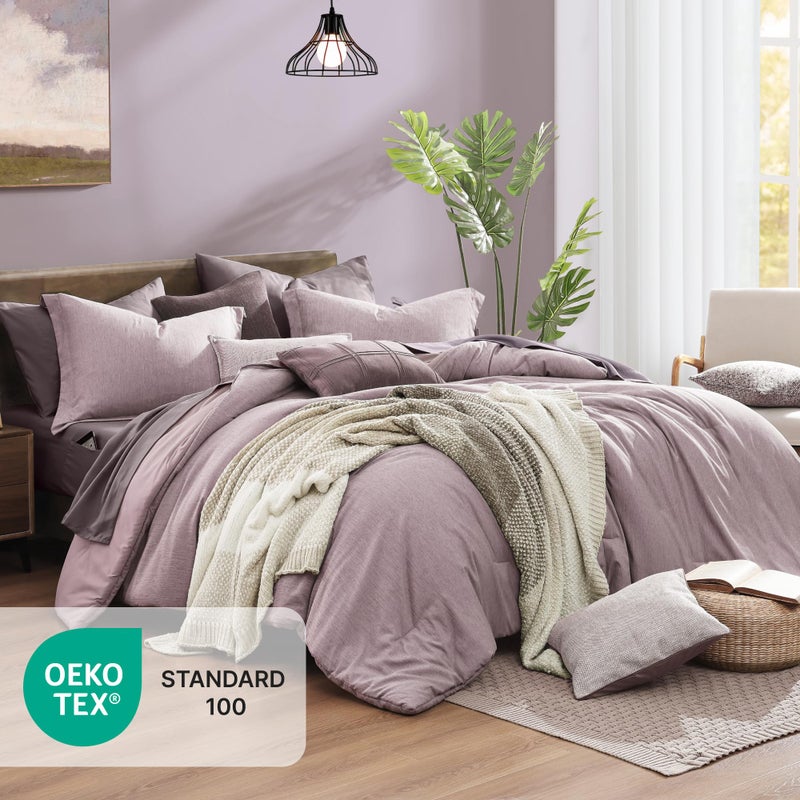 Monbix King Size Comforter Set, Lilac King Size Bedding Set Reversible, King Comforter Set 7 Pieces, Cationic Dyeing Bed in a Bag with Comforter, Sheets, Pillowcases & Shams - Image 4