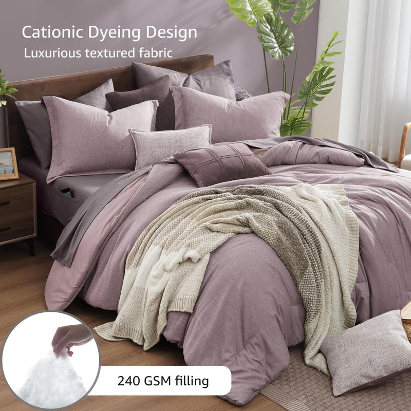 Monbix King Size Comforter Set, Lilac King Size Bedding Set Reversible, King Comforter Set 7 Pieces, Cationic Dyeing Bed in a Bag with Comforter, Sheets, Pillowcases & Shams - Image 3