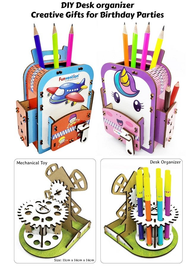 Funvention (Combo of 12) Windmill + Unicorn + Airplane DIY Pen Stand Desk Organizer Birthday Return Gifts for 4+ Years Kids 3D Puzzle Art and Craft - Image 2