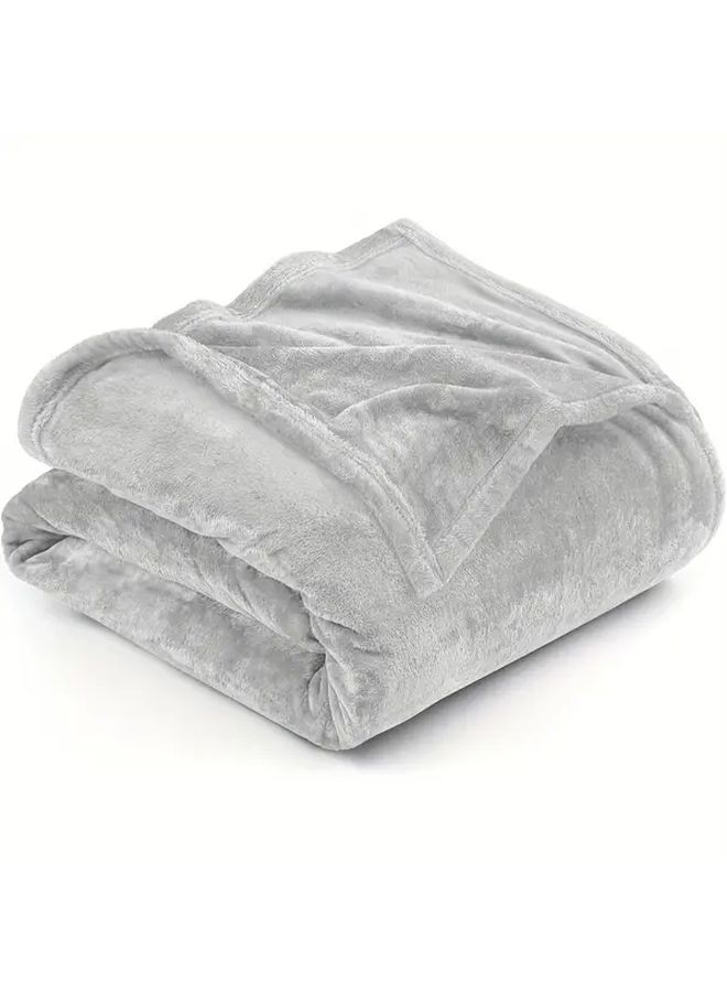 Light Grey Soft Fleece Throw Blanket 39x59 Inch No Shed All Season Cozy Plush - Image 1