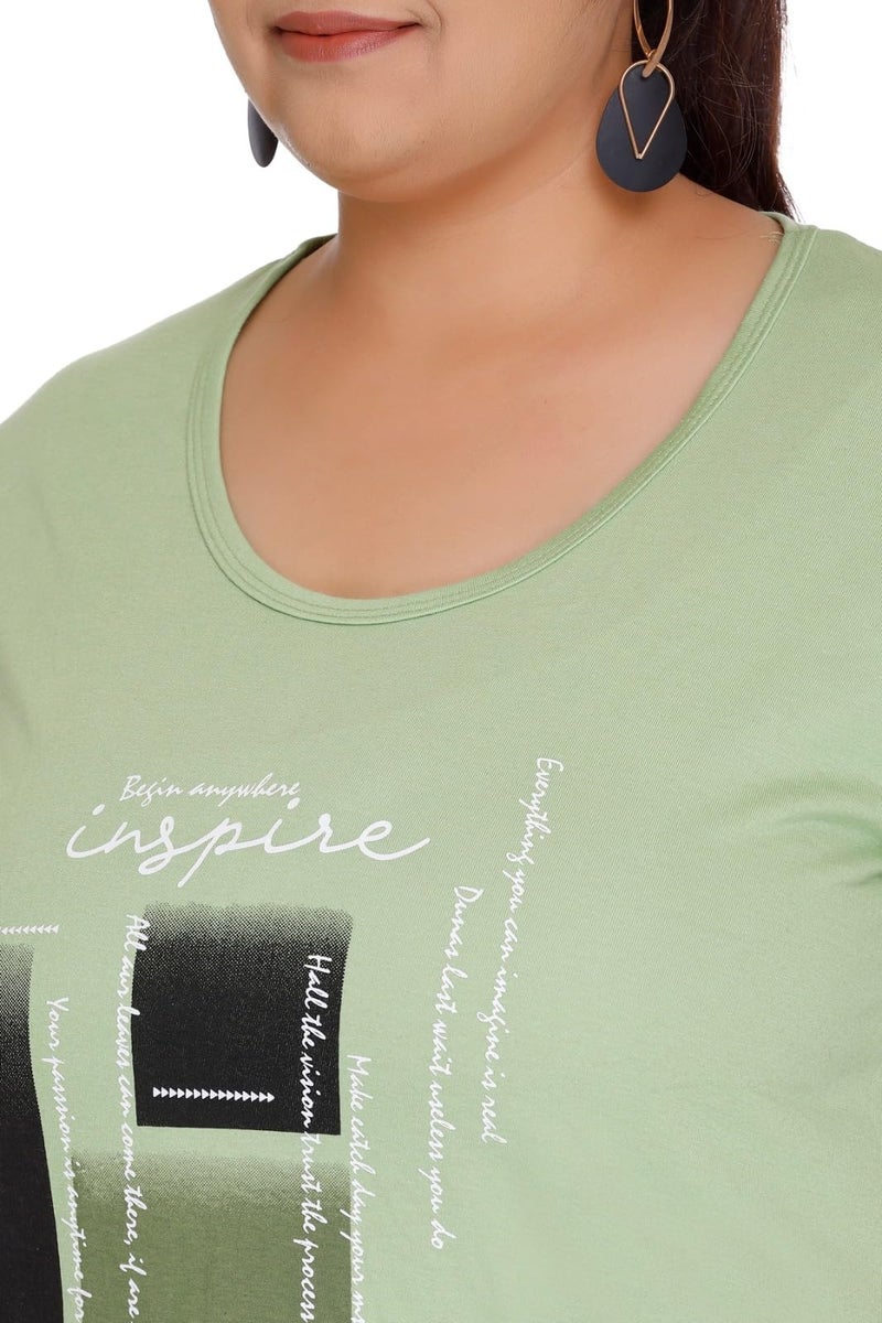 CUPID Regular Fit Plus Size Cotton Round Neck Half Sleeve T-Shirt, Plus Size Night, Sleep, Daily Use Gym n Lounge Wear Long Tops for Women_Green_5XL - Image 5