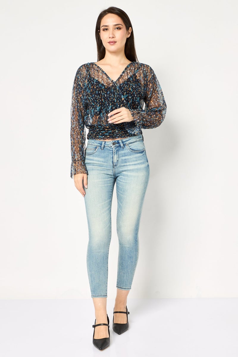 promod Women V Neck Long Sleeve Floral Print Blouse, Multicolor - Image 4