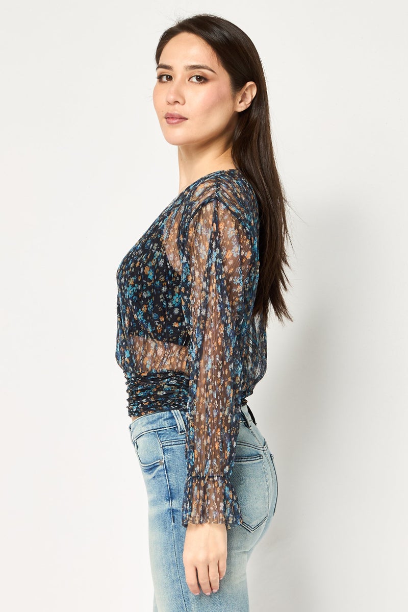 promod Women V Neck Long Sleeve Floral Print Blouse, Multicolor - Image 2