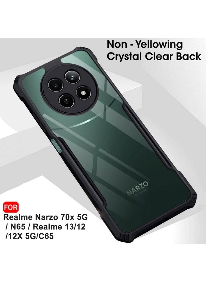 ذا جيفت كارت جراب خلفي شفاف للغاية من TheGiftKart لهاتف Realme Narzo 70x 5G / N65 / Realme 13/12 / 12X 5G / C65 5G | حماية 360 درجة | تصميم مقاوم للصدمات | جراب خلفي شفاف (PC & TPU، ممتص صدمات أسود)  - Image 3