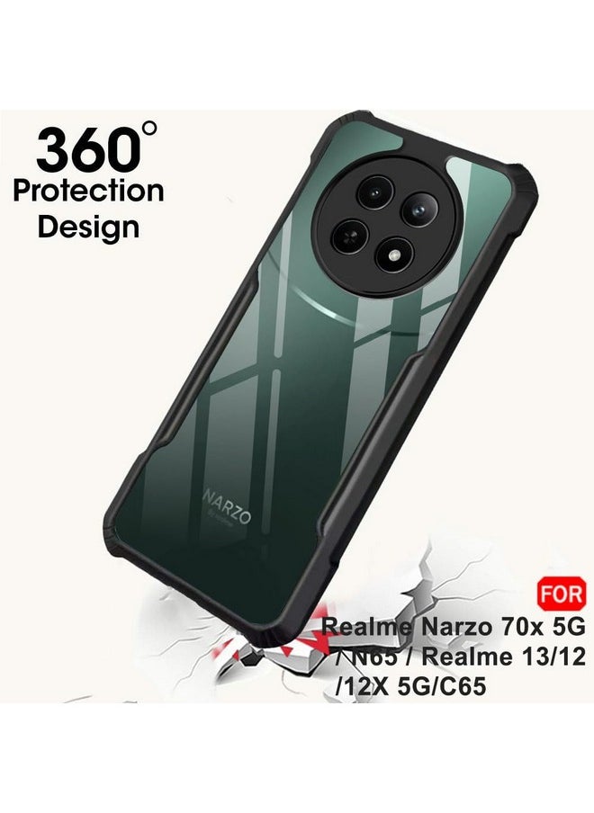 ذا جيفت كارت جراب خلفي شفاف للغاية من TheGiftKart لهاتف Realme Narzo 70x 5G / N65 / Realme 13/12 / 12X 5G / C65 5G | حماية 360 درجة | تصميم مقاوم للصدمات | جراب خلفي شفاف (PC & TPU، ممتص صدمات أسود)  - Image 4