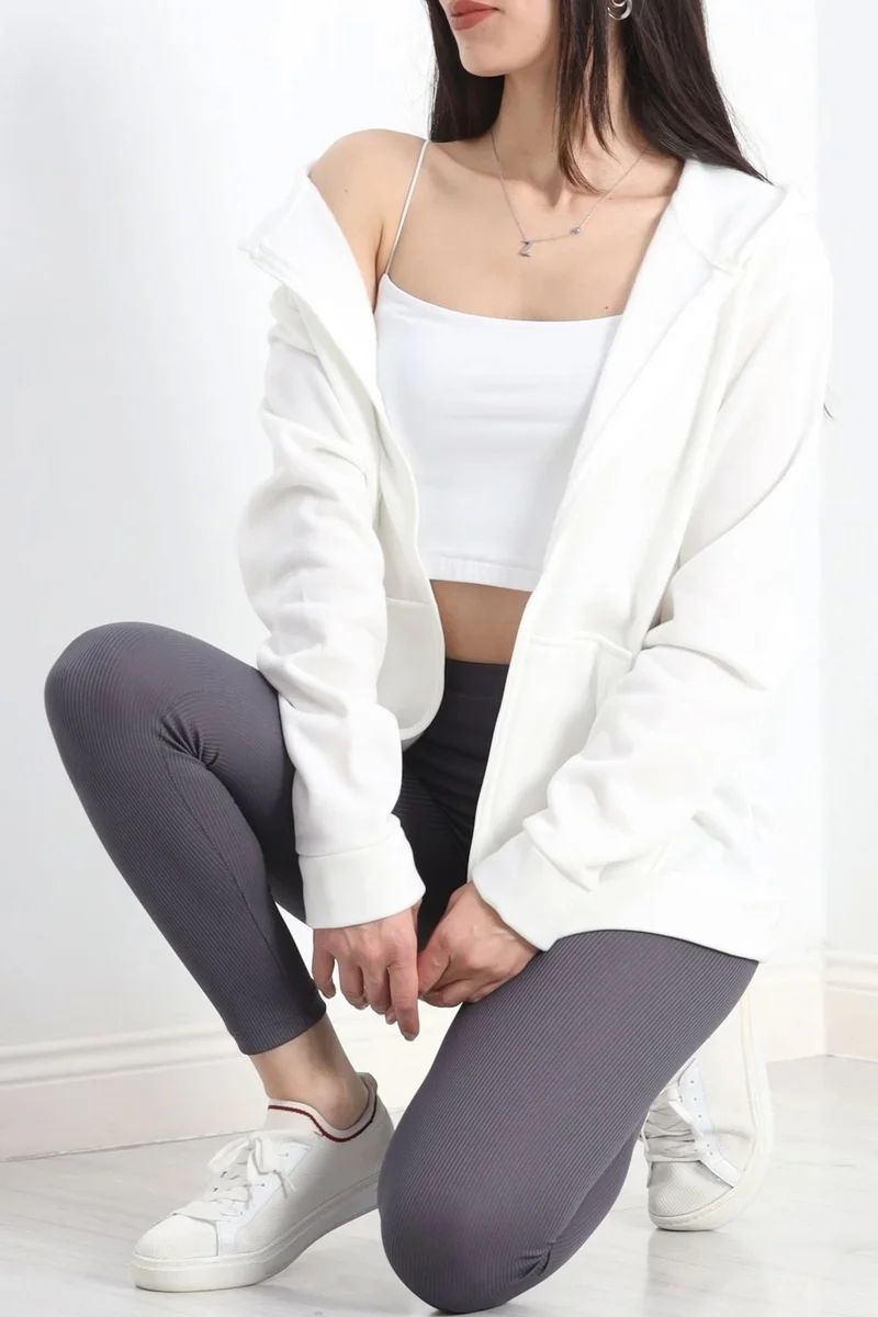 Kazax Kazakh Hooded Furry Sweat Ecru - 19355.1348.