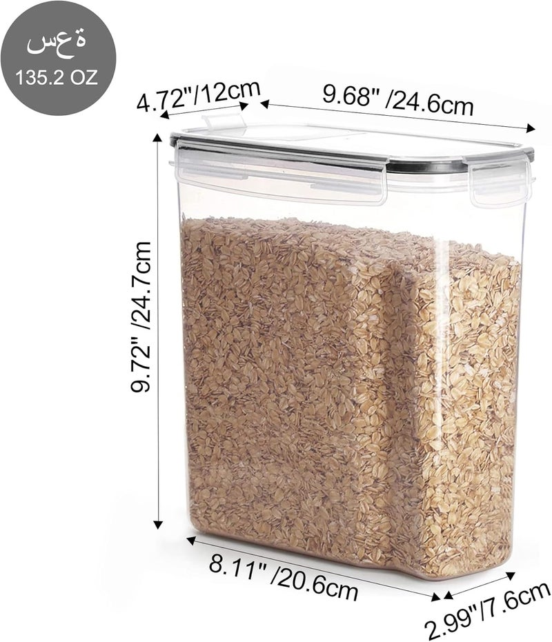 Vtopmart Cereal Storage Container Set, BPA Free Plastic Airtight Food Storage Container 135.2 fl oz for Snacks and Sugar, 4 pcs Cereal Dispensers with 24 Chalkboard Labels, Black - Image 2