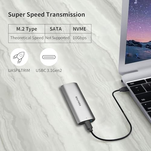 Sounce NVME M2 Enclosure, Sounce NVMe SSD Enclosure - USB 3.2 10Gbps, Tool-Free M.2 NVMe Case, PCI-E NVMe Reader, USB-C, Supports M & B&M Keys, 2230/2242/2260/2280 SSDs, REALTEK RTL9210 Chipset - Image 2