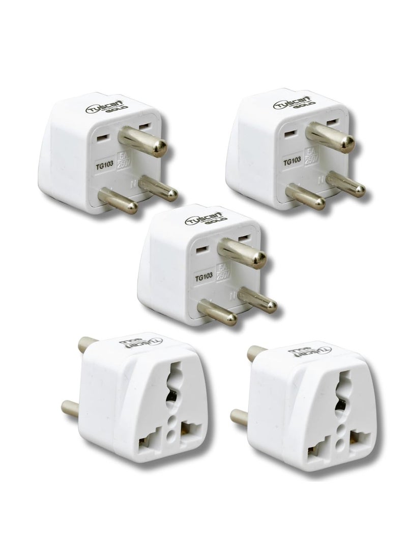 HI PLASST PINS N PLUGS HiPLASST USA to India Converter Plug Charger with Universal Socket 3pin Adapter for Indian Socket to use All International PlugsPack of 5  - Image 1