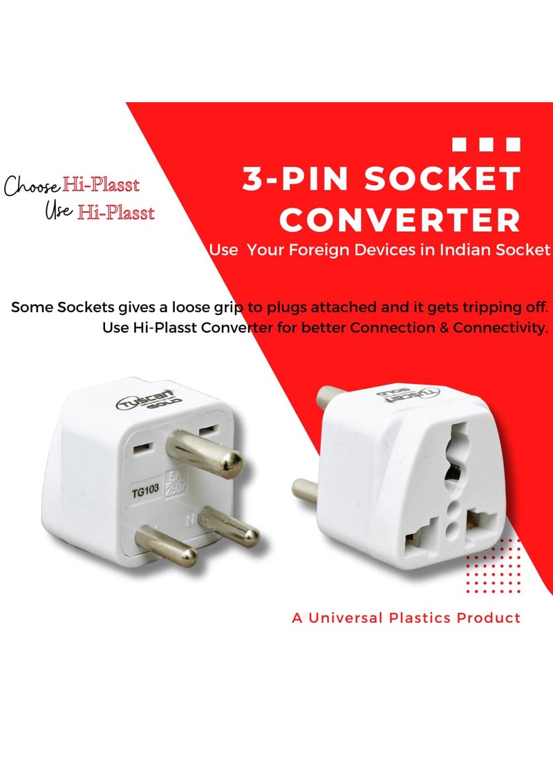 HI PLASST PINS N PLUGS HiPLASST USA to India Converter Plug Charger with Universal Socket 3pin Adapter for Indian Socket to use All International PlugsPack of 5  - Image 4