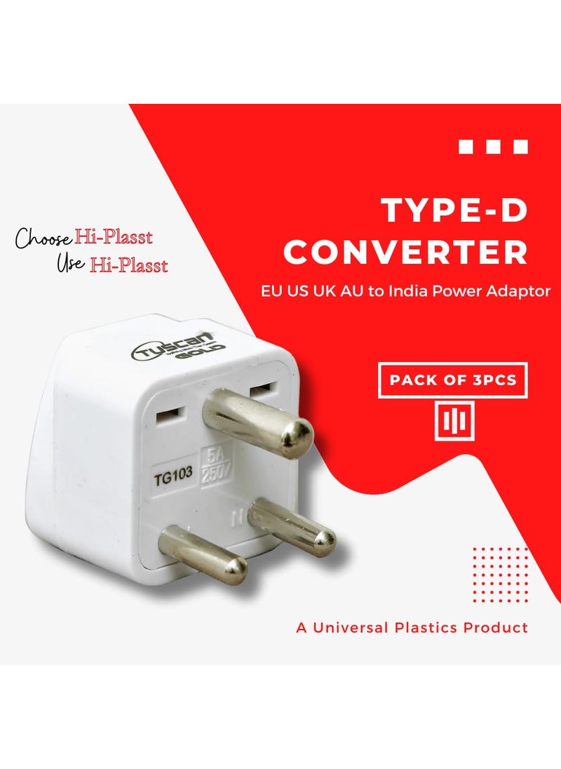 HI PLASST PINS N PLUGS HiPLASST USA to India Converter Plug Charger with Universal Socket 3pin Adapter for Indian Socket to use All International PlugsPack of 5  - Image 2