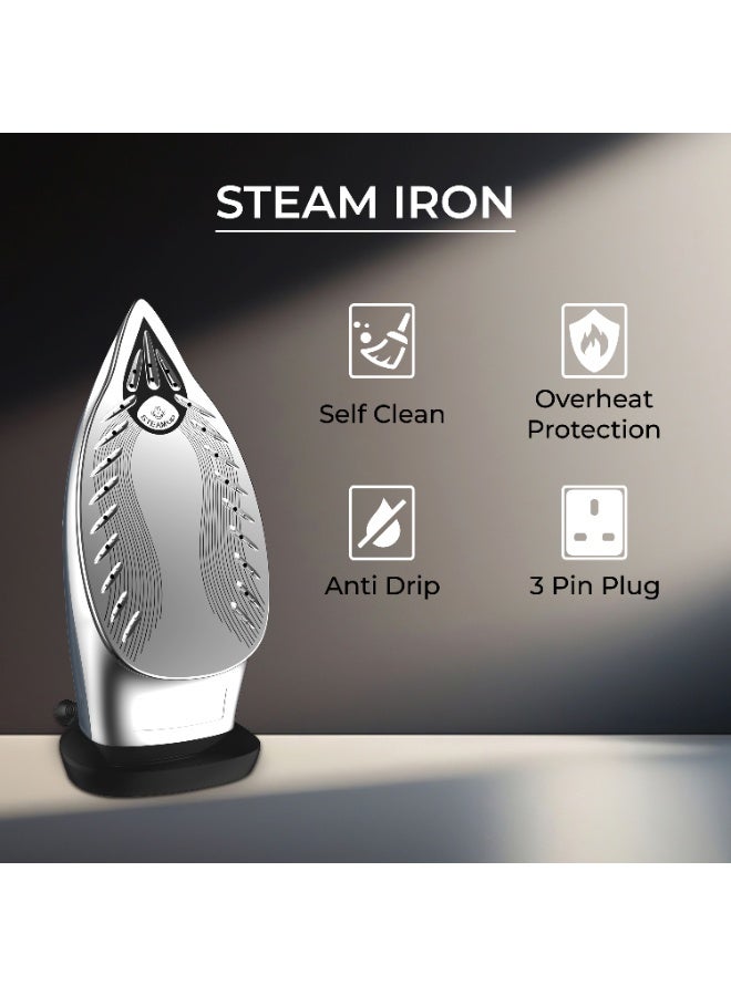 SPJ 2400W Steam Iron with 280ml Water Tank, Vertical Steam, Self-Clean, Anti-Drip & Overheat Protection – Grey - Image 3