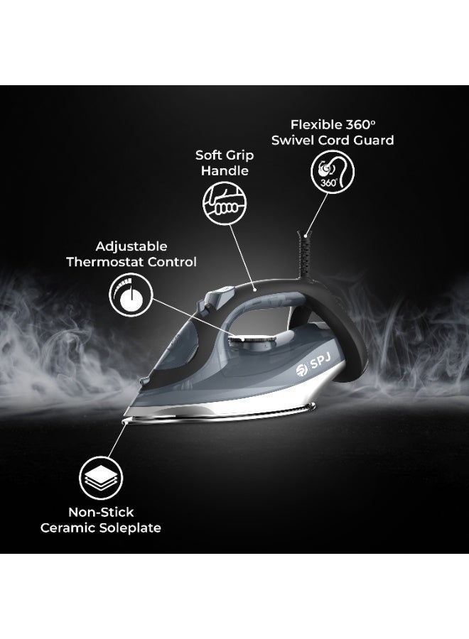 SPJ 2400W Steam Iron with 280ml Water Tank, Vertical Steam, Self-Clean, Anti-Drip & Overheat Protection – Grey - Image 2