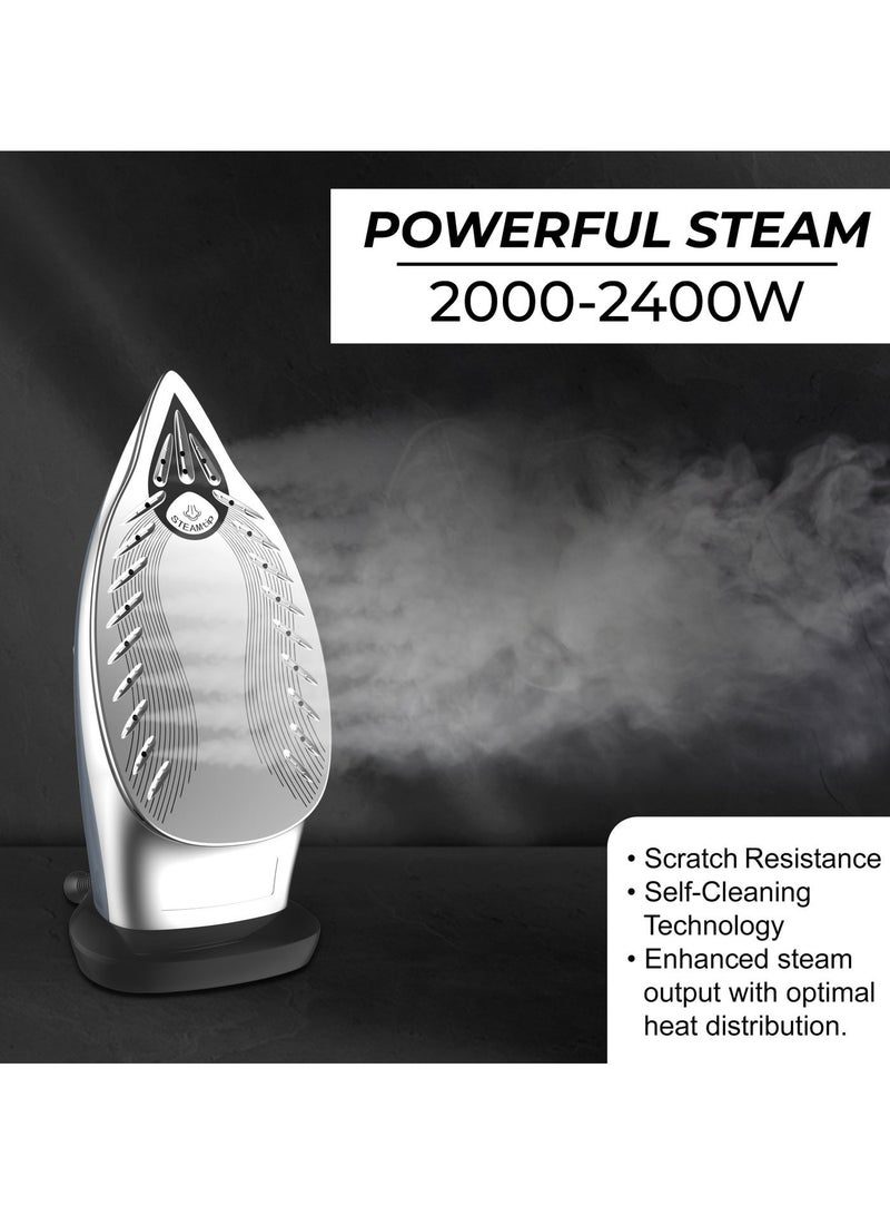 SPJ 2400W Steam Iron with 280ml Water Tank, Vertical Steam, Self-Clean, Anti-Drip & Overheat Protection – Grey - Image 4