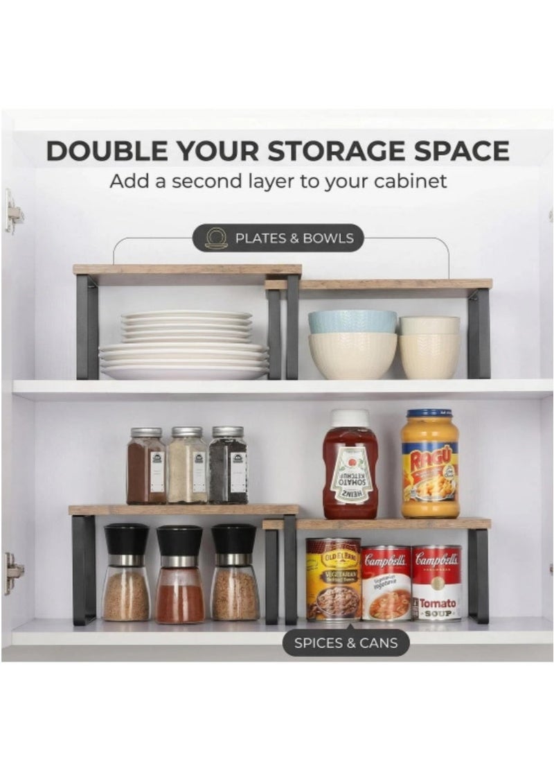 XICEN Cabinet Organizer Shelf, Set of 2 Kitchen Counter Shelves,Stackable Expandable Metal and Engineered Wood Cabinet Shelves, Storage Rack for Kitchen Office - Image 3