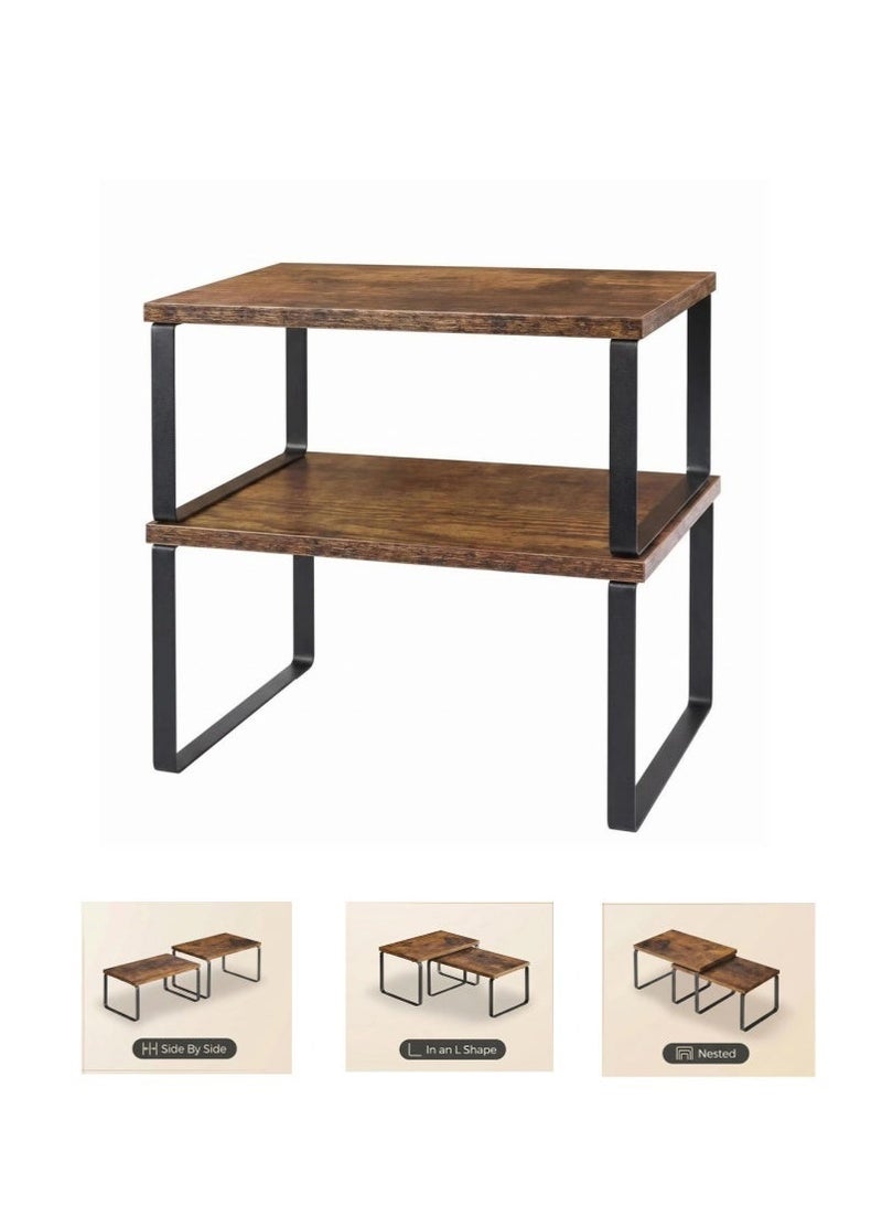 XICEN Cabinet Organizer Shelf, Set of 2 Kitchen Counter Shelves,Stackable Expandable Metal and Engineered Wood Cabinet Shelves, Storage Rack for Kitchen Office - Image 1