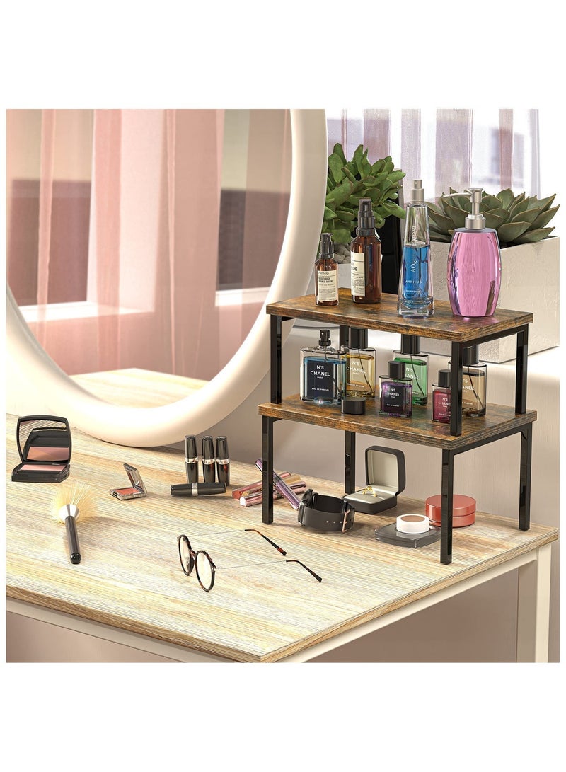 XICEN Cabinet Organizer Shelf, Set of 2 Kitchen Counter Shelves,Stackable Expandable Metal and Engineered Wood Cabinet Shelves, Storage Rack for Kitchen Office - Image 5