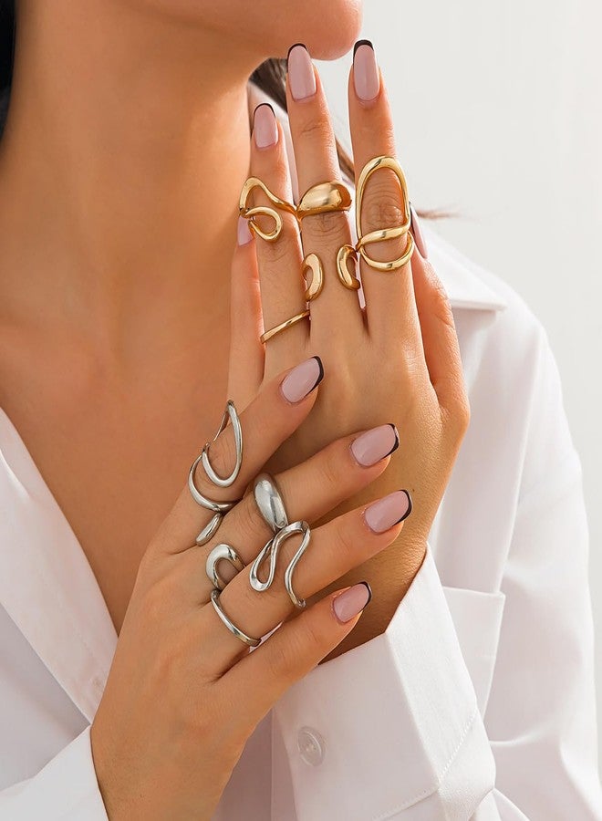 INENIMARTJ Chunky Silver Rings for Women Non Tarnish,14K Gold Plated Stacking Knuckle Rings Sets Vintage Stackable Finger Midi Ring Prom Jewelry Accessories (Silver 5) - Image 5