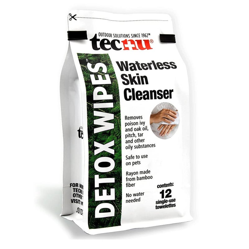 Tecnu Detox Wipes, Poison Ivy Wipes, 12 Count, Large Individual Wipes, Waterless Skin Oil Cleanser, Helps Remove Rash Causing Oil from Poison Ivy, Poison Oak, Poison Sumac, Pitch & Tar - Image 1
