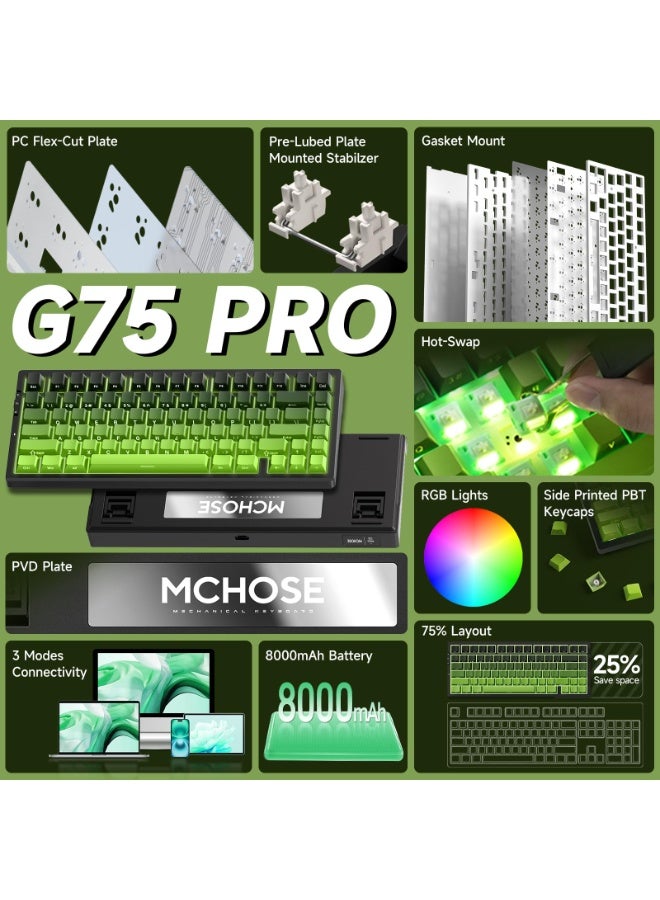 مكشوزي لوحة مفاتيح ألعاب ميكانيكية G75 Pro Matcha Latte axis V2 قابلة للتبديل السريع بنسبة 75%، تدعم 3 أوضاع اتصال، بلوتوث/لاسلكي/USB-C - Image 4