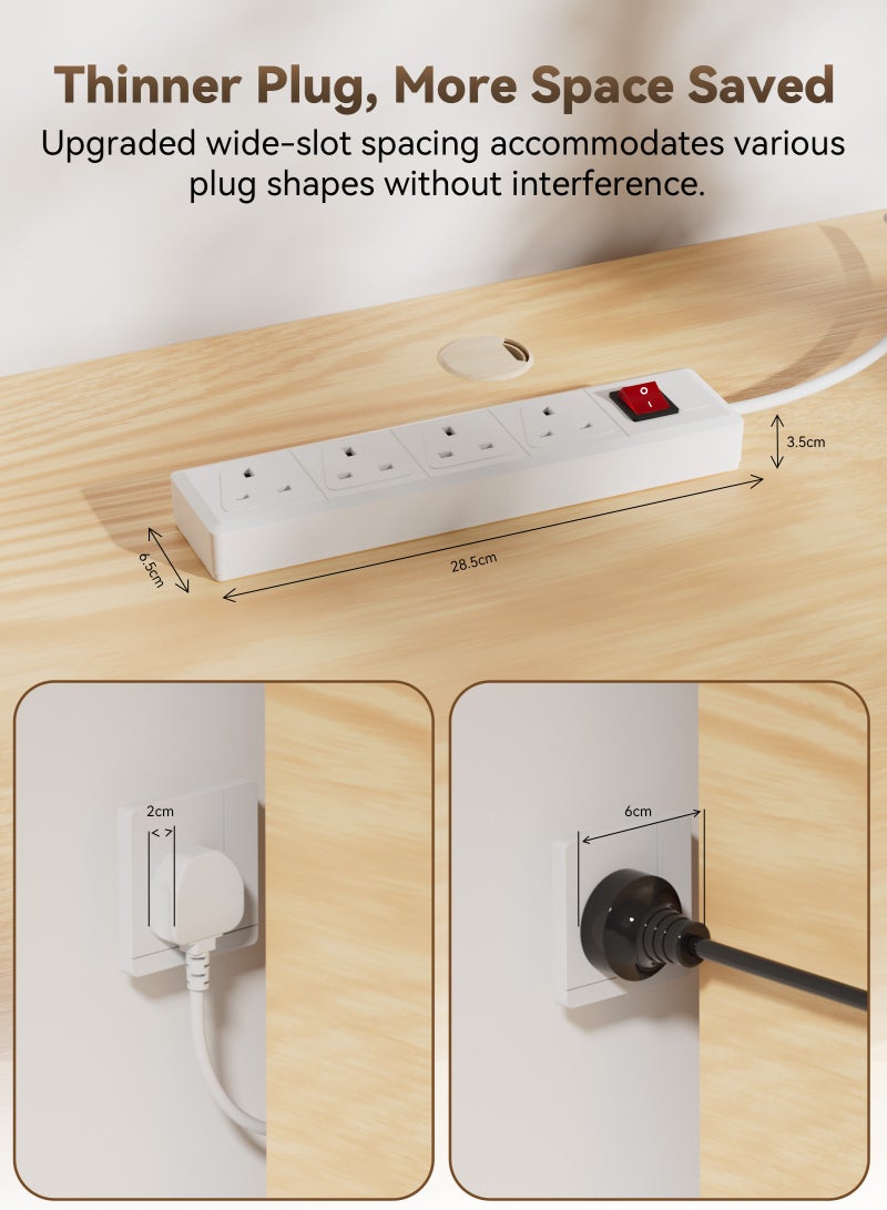 ULHYC Best power strip extension cord | 4-outlet universal plug adapter with 2-meter extra-thick extension cord | Power outlet, flame-retardant material, overvoltage protection | extension strip | extension cord | extension outlet (white) - Image 4