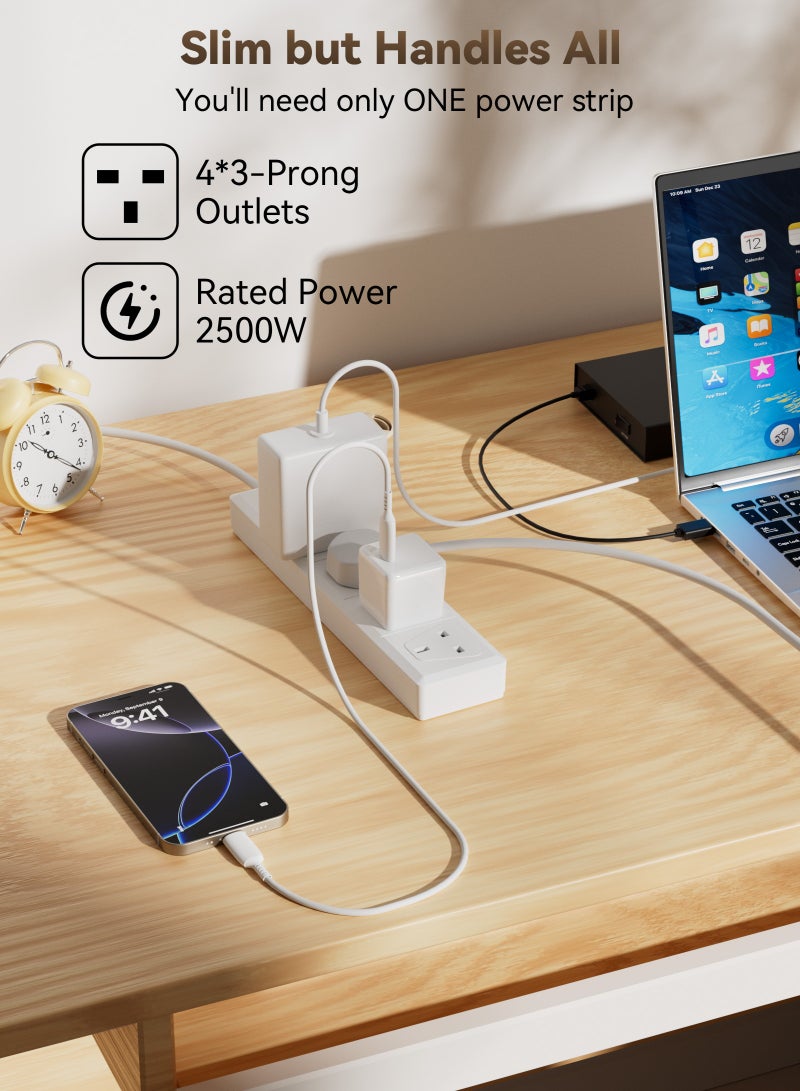 ULHYC Best power strip extension cord | 4-outlet universal plug adapter with 2-meter extra-thick extension cord | Power outlet, flame-retardant material, overvoltage protection | extension strip | extension cord | extension outlet (white) - Image 2