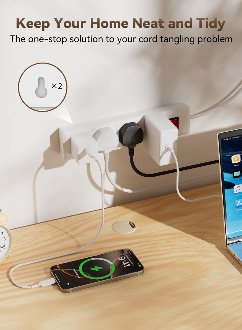 ULHYC Best power strip extension cord | 4-outlet universal plug adapter with 2-meter extra-thick extension cord | Power outlet, flame-retardant material, overvoltage protection | extension strip | extension cord | extension outlet (white) - Image 3