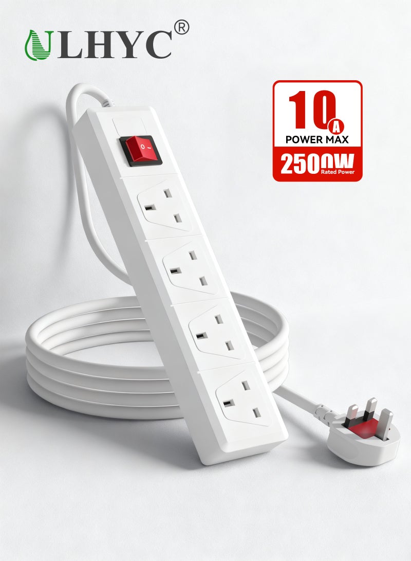 ULHYC Best power strip extension cord | 4-outlet universal plug adapter with 2-meter extra-thick extension cord | Power outlet, flame-retardant material, overvoltage protection | extension strip | extension cord | extension outlet (white) - Image 1