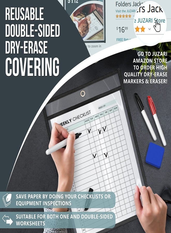 JUZARI 30 Pack Job Ticket Holders 9x12 Heavy Duty - Automotive Work Order Plastic Sleeves - Clear Shop Ticket Holders - Repair Order Sleeves - Plastic Sleeve for Paper - Dry Erase Pockets - Work Order Folder - Image 3