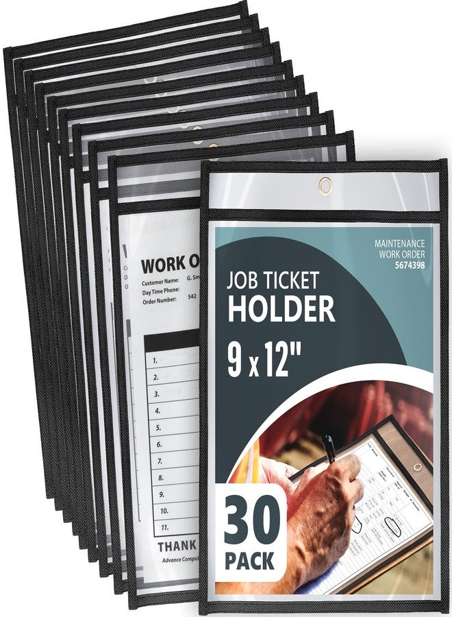 JUZARI 30 Pack Job Ticket Holders 9x12 Heavy Duty - Automotive Work Order Plastic Sleeves - Clear Shop Ticket Holders - Repair Order Sleeves - Plastic Sleeve for Paper - Dry Erase Pockets - Work Order Folder - Image 1