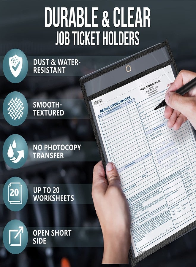 JUZARI 30 Pack Job Ticket Holders 9x12 Heavy Duty - Automotive Work Order Plastic Sleeves - Clear Shop Ticket Holders - Repair Order Sleeves - Plastic Sleeve for Paper - Dry Erase Pockets - Work Order Folder - Image 4