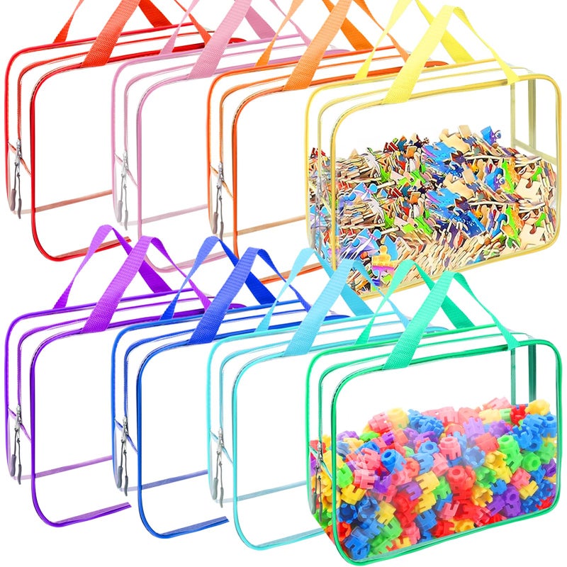 YOPCDJ 8 Packs 8 Colors Large Toy Storage Bags, Reusable Clear PVC Board Game Storage, Toy Organizers and Storage Bags with Zipper for Building Blocks, Puzzle and Handmade Accessories, Clear Toiletry Bag - Image 1