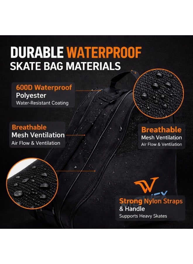 OVERS Roller Skates Carry Bag Lightweight 450g, Large Capacity 3-Layer Skating Backpack with Mesh Ventilation, Helmet & Protective Gear Storage, Water Bottle Pocket – Black - Image 4