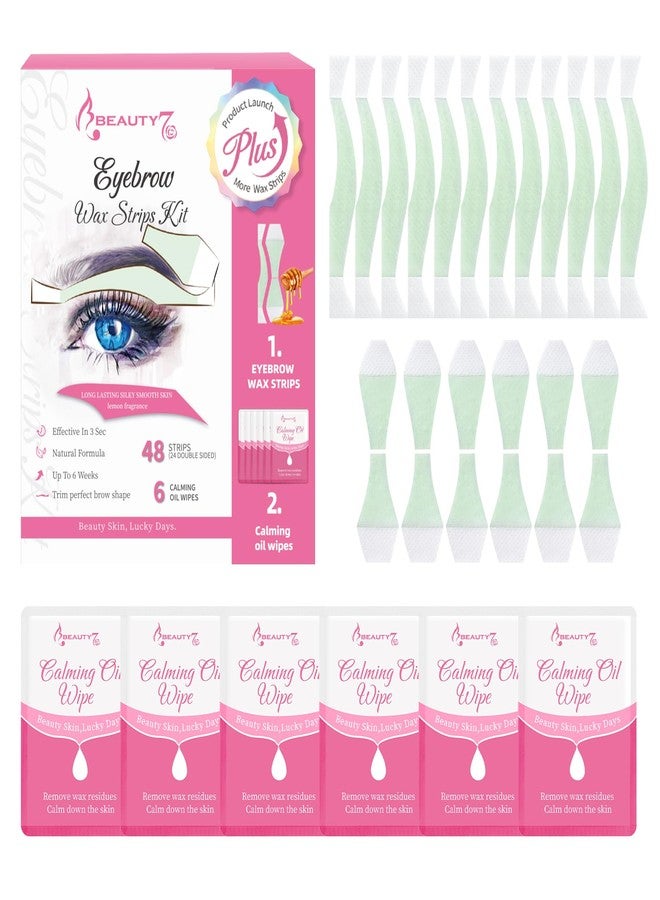 Beauty7 Fit Eyebrow Wax Strips Plus Volum, Pre-cut Facial Hair Removal, Lip Hair Removes, at Home Waxing 48 Strips, 6 Calming Oil Wipes, for All Skin Types Women - Image 1