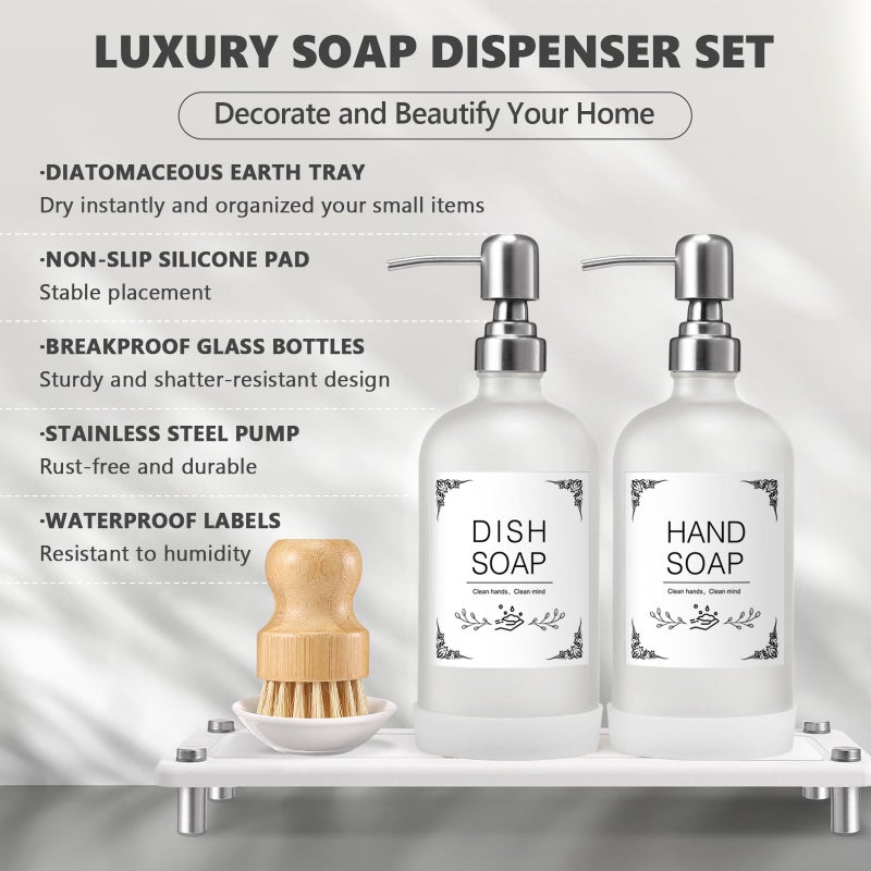 Johamoo Dish Soap Dispenser Set For Kitchen 16Oz Glass Bottle With Stainless Steel Pump  Instant Dry Tray  Perfect For Kitchen Decor And Bathroom Accessories - Image 3