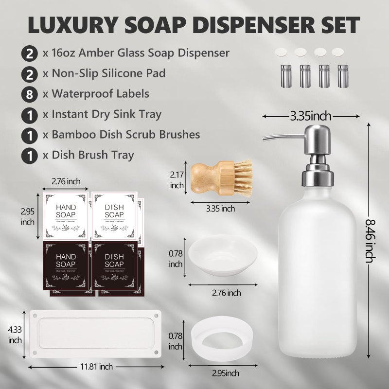 Johamoo Dish Soap Dispenser Set For Kitchen 16Oz Glass Bottle With Stainless Steel Pump  Instant Dry Tray  Perfect For Kitchen Decor And Bathroom Accessories - Image 5