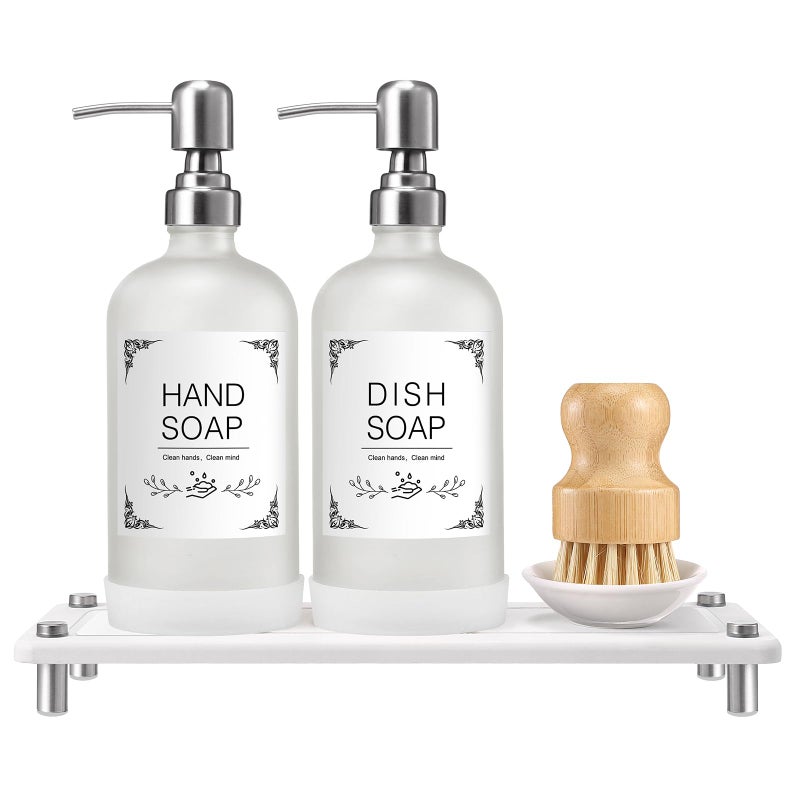 Johamoo Dish Soap Dispenser Set For Kitchen 16Oz Glass Bottle With Stainless Steel Pump  Instant Dry Tray  Perfect For Kitchen Decor And Bathroom Accessories - Image 1