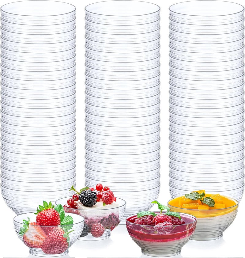Amyhill 150 Pcs 3 oz Mini Dessert Bowls Small Appetizer Dessert Cups Reusable Mini Clear Plastic Bowls Small Party Serving Cups for Mousse Puddings Appetizers Condiments Snacksketchup Soy BBQ Party - Image 1