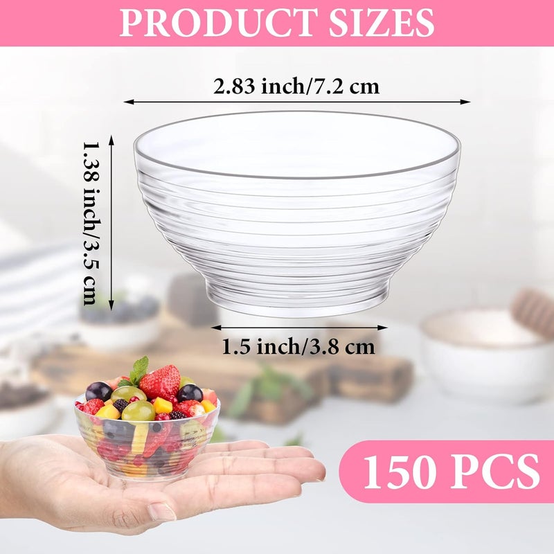 Amyhill 150 Pcs 3 oz Mini Dessert Bowls Small Appetizer Dessert Cups Reusable Mini Clear Plastic Bowls Small Party Serving Cups for Mousse Puddings Appetizers Condiments Snacksketchup Soy BBQ Party - Image 2