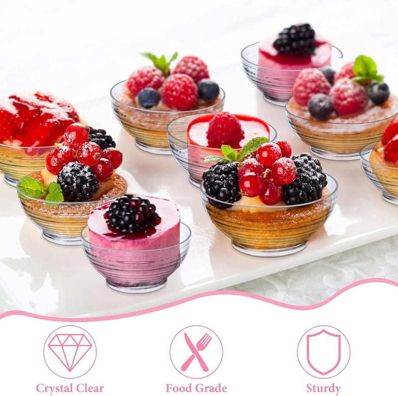 Amyhill 150 Pcs 3 oz Mini Dessert Bowls Small Appetizer Dessert Cups Reusable Mini Clear Plastic Bowls Small Party Serving Cups for Mousse Puddings Appetizers Condiments Snacksketchup Soy BBQ Party - Image 3