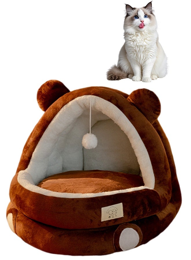 Universal Cat House - Teddy Bear Ear Theme Luxury Cat Nest with Removable and Washable Cushion, Semi Enclosed Cat Cave, Winter Warm Design, Cute Bear Ear Shape, Durable House for Dogs and Cats (Brown) ﻿ ﻿ - Image 1