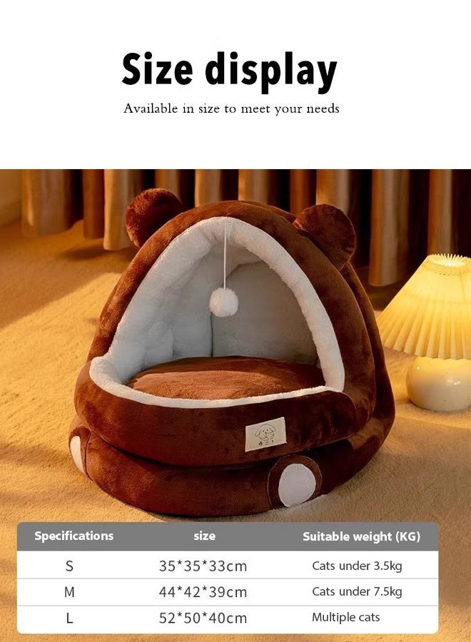 Universal Cat House - Teddy Bear Ear Theme Luxury Cat Nest with Removable and Washable Cushion, Semi Enclosed Cat Cave, Winter Warm Design, Cute Bear Ear Shape, Durable House for Dogs and Cats (Brown) ﻿ ﻿ - Image 2