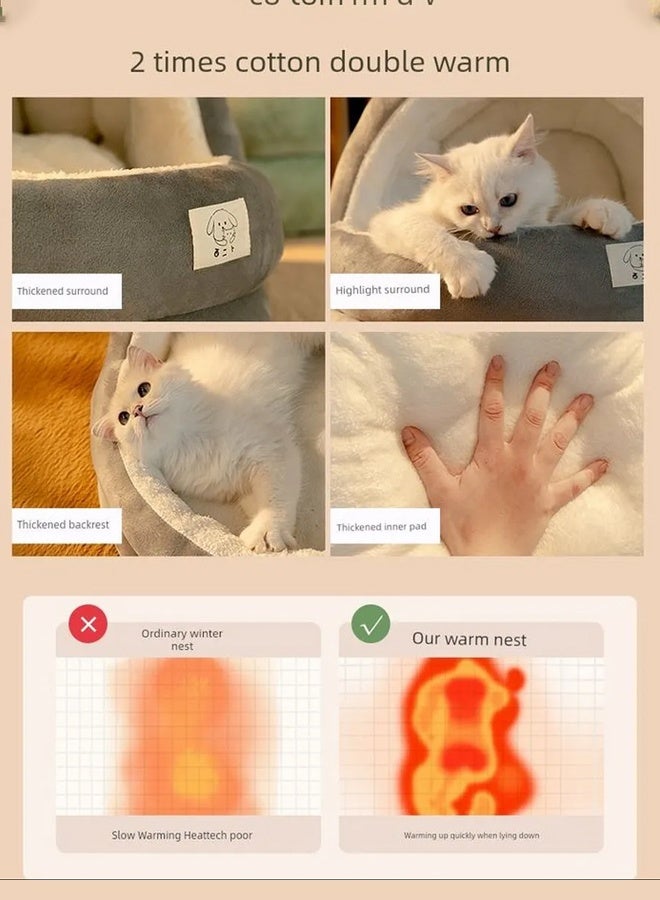 Universal Cat House - Teddy Bear Ear Theme Luxury Cat Nest with Removable and Washable Cushion, Semi Enclosed Cat Cave, Winter Warm Design, Cute Bear Ear Shape, Durable House for Dogs and Cats (Brown) ﻿ ﻿ - Image 4