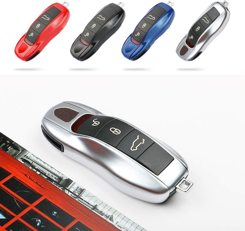 Jaronx 3PCS Remote Key Covers Compatible with Porsche, Glossy Silver Key Fob Shell Cover Painted Keyless Entry Skin Protectors (Compatible with:Porsche Boxster Turbo Cayenne Panamera Macan Cayman 911) - Image 2