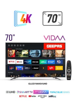 GEEPAS 70"VIDAA Professional 4K Ultra HD Smart TV with Smart Voice Control, Remote Control,HDMI and USB Ports,Licensed Contents and Pre-Installed Apps, Bluetooth Connectivity and Screen Sharing,Dolby  - Image 1