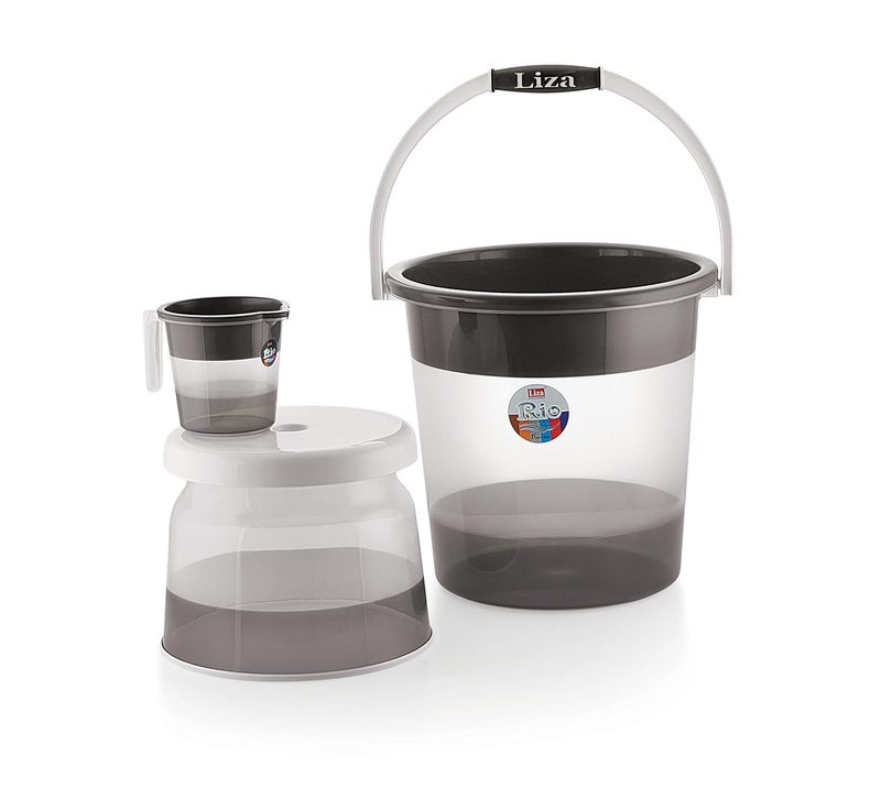 Liza Liza Plastic Deluxe Bathroom Set Bucket 21l Mug Stool (Set of 3, Grey, Rio)